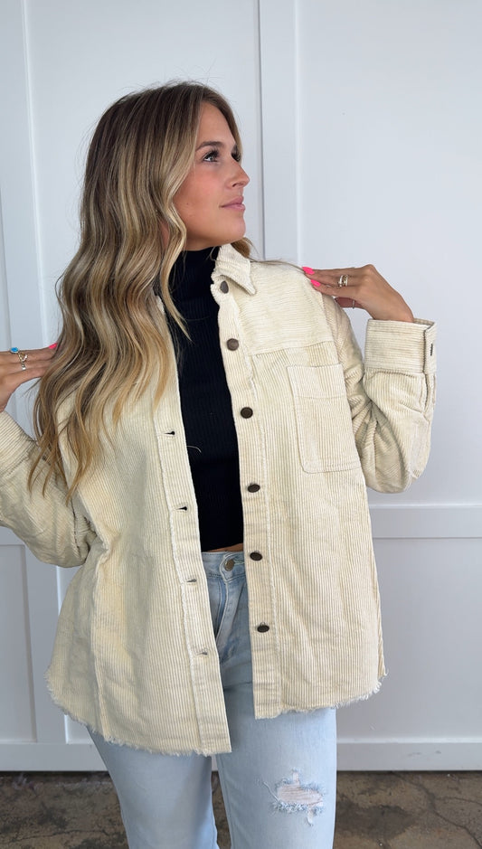 Taylor Mae Ribbed Corduroy Button Down Long Sleeve