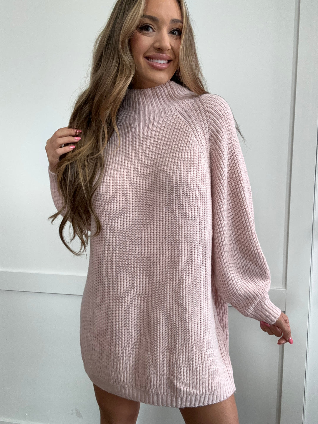 PREORDER Sweater Weather Mock Neck Dropped Shoulder Sweater Dress