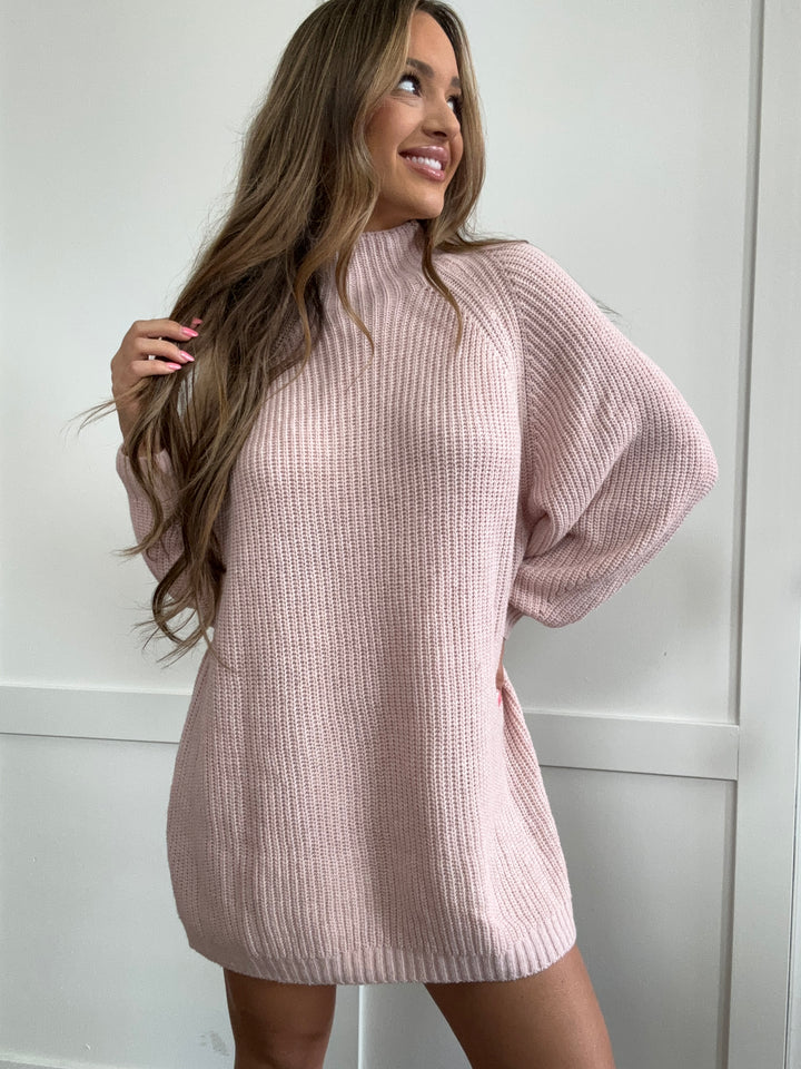 PREORDER Sweater Weather Mock Neck Dropped Shoulder Sweater Dress