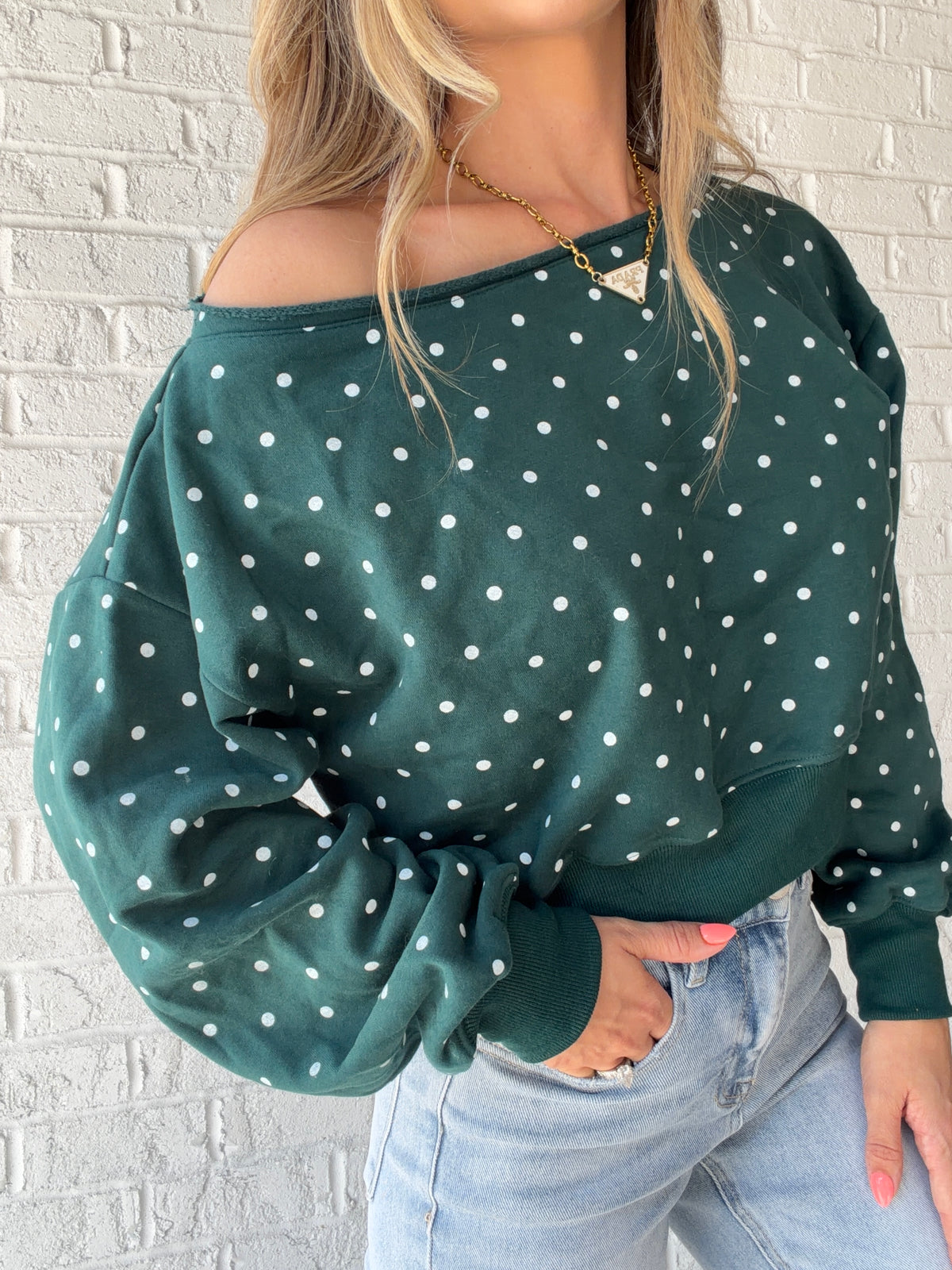 Lucky Charm Off The Shoulder Sweatshirt