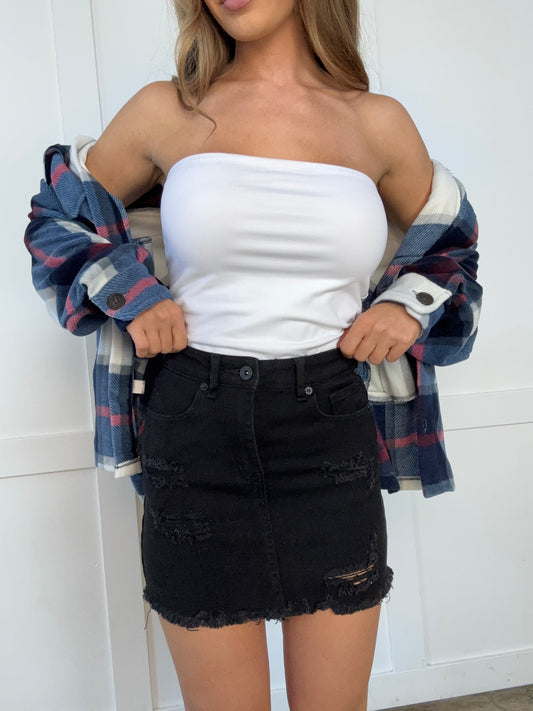 Lola Distressed Raw Hem High Waist Denim Skirt