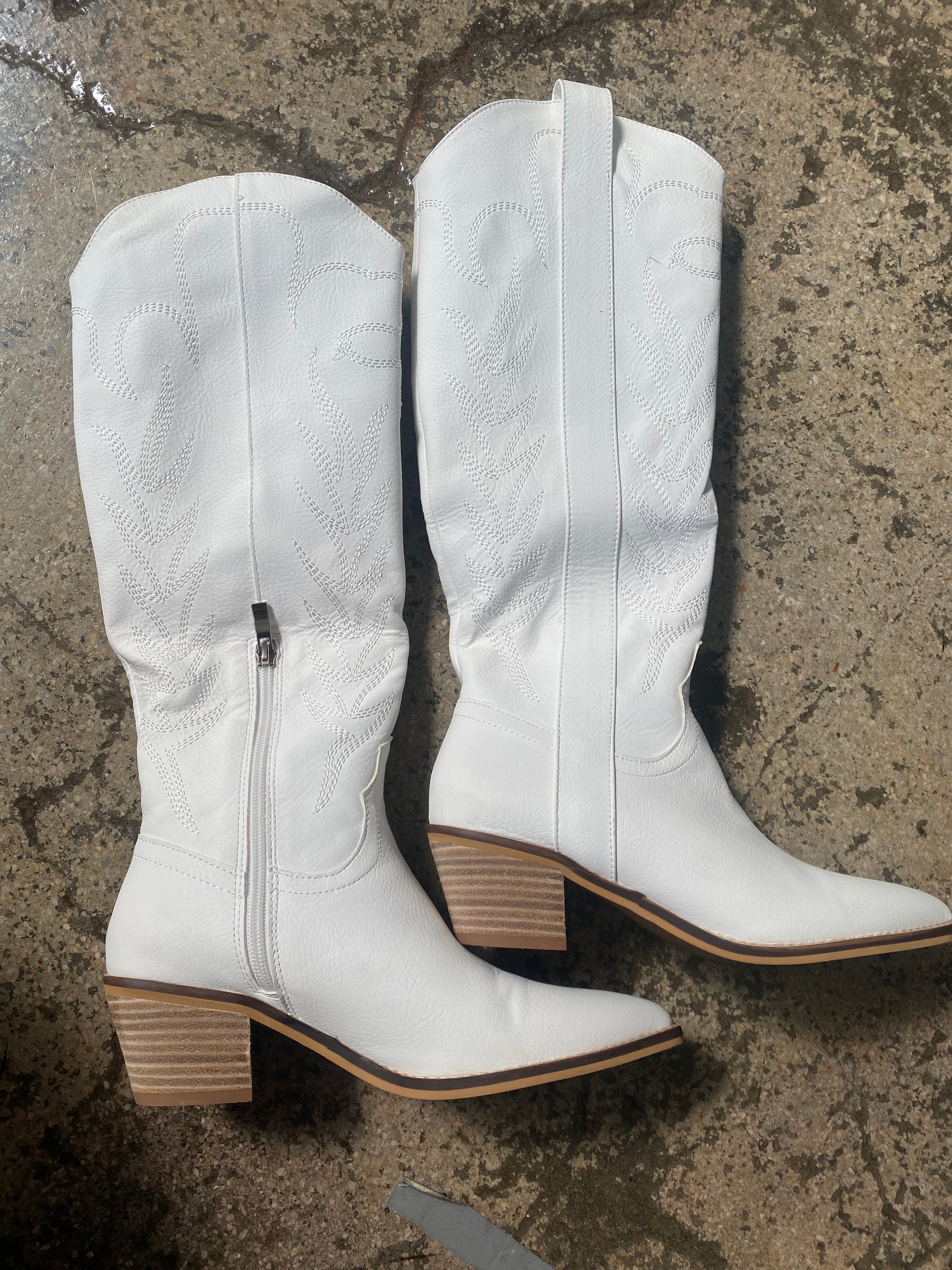 To the West Tall Cowboy Boots - White