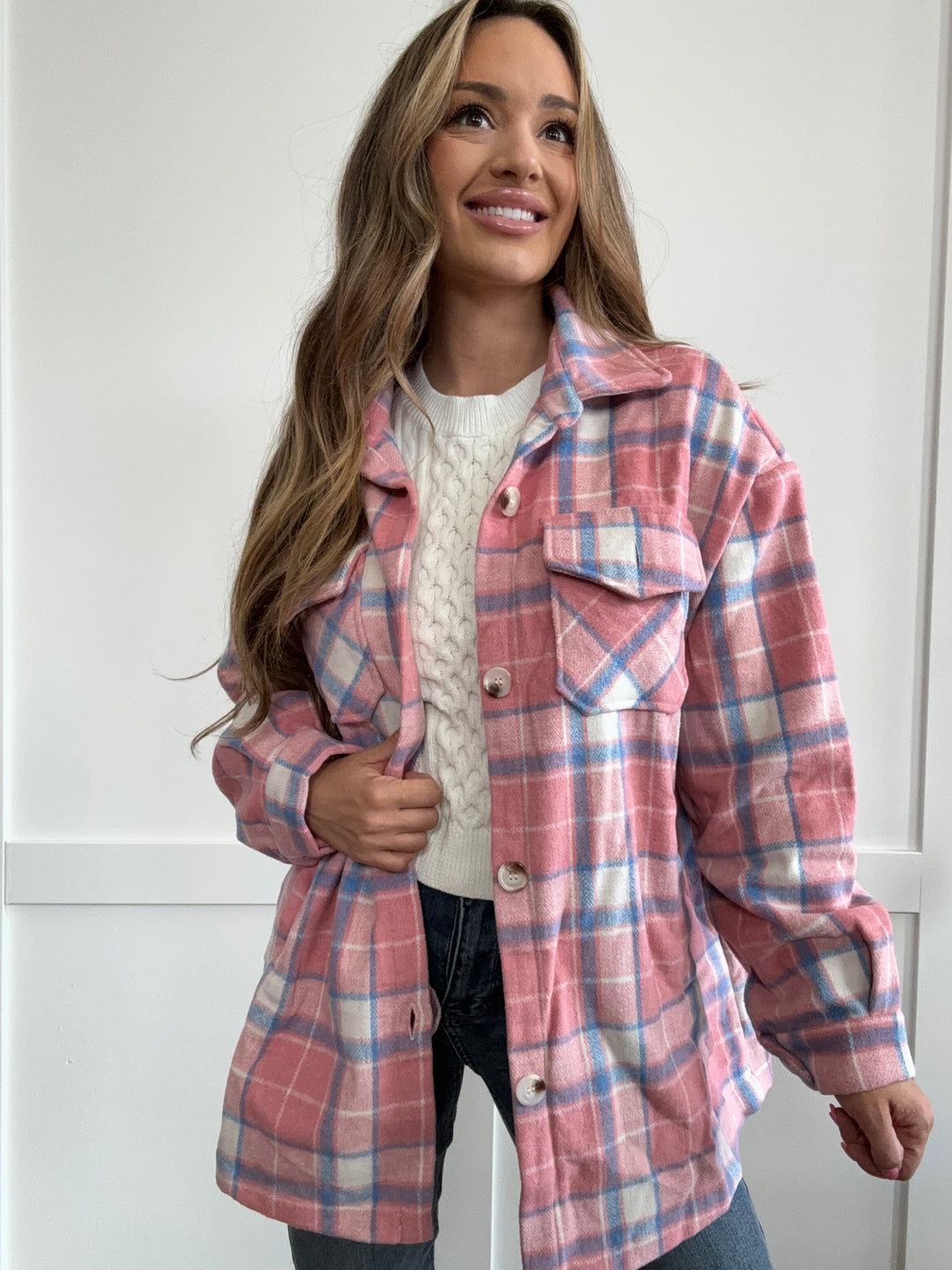 PREORDER Season's Glow Plaid Long Sleeve Shacket