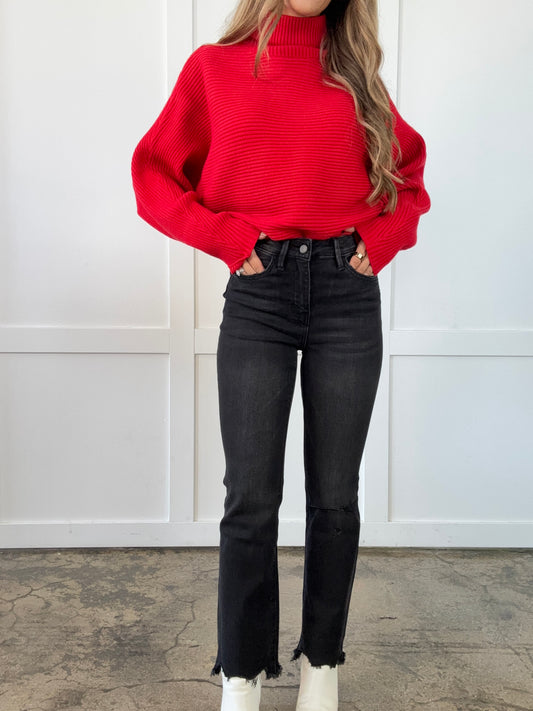 Macy Distressed Knee High Rise Ankle Bootcut Jeans