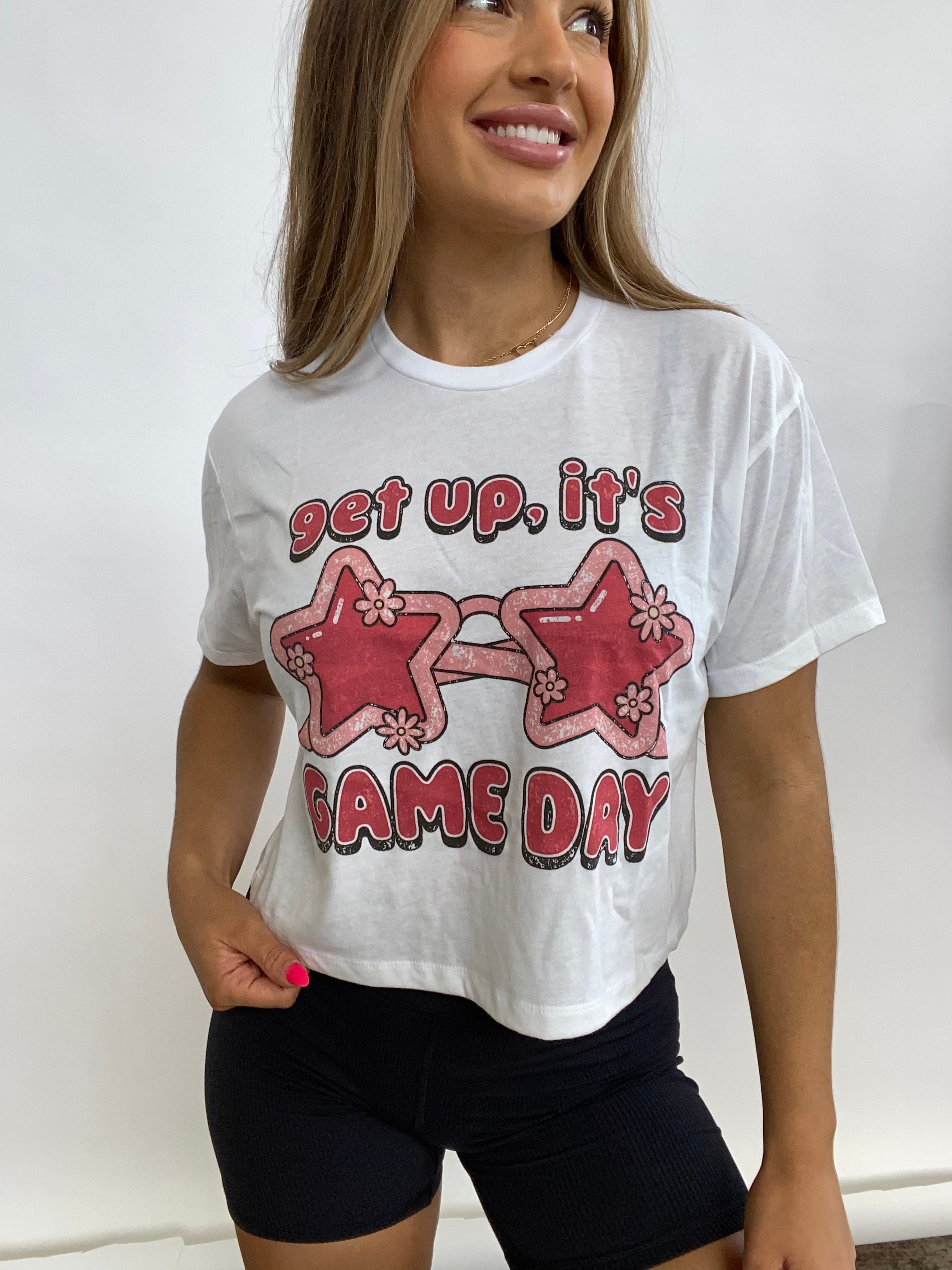 Get Up It's Game Day Cropped Tee - Red