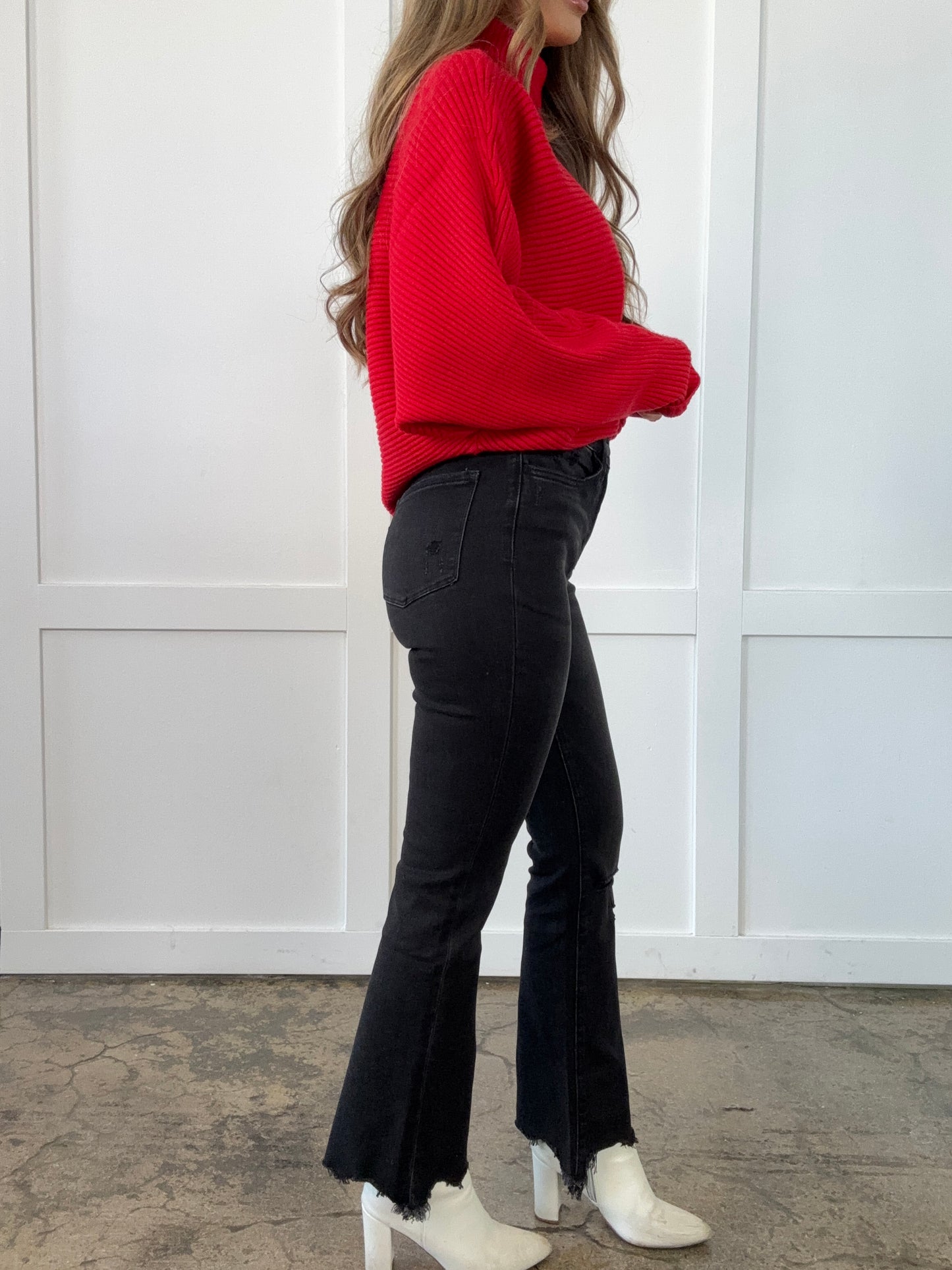 Macy Distressed Knee High Rise Ankle Bootcut Jeans