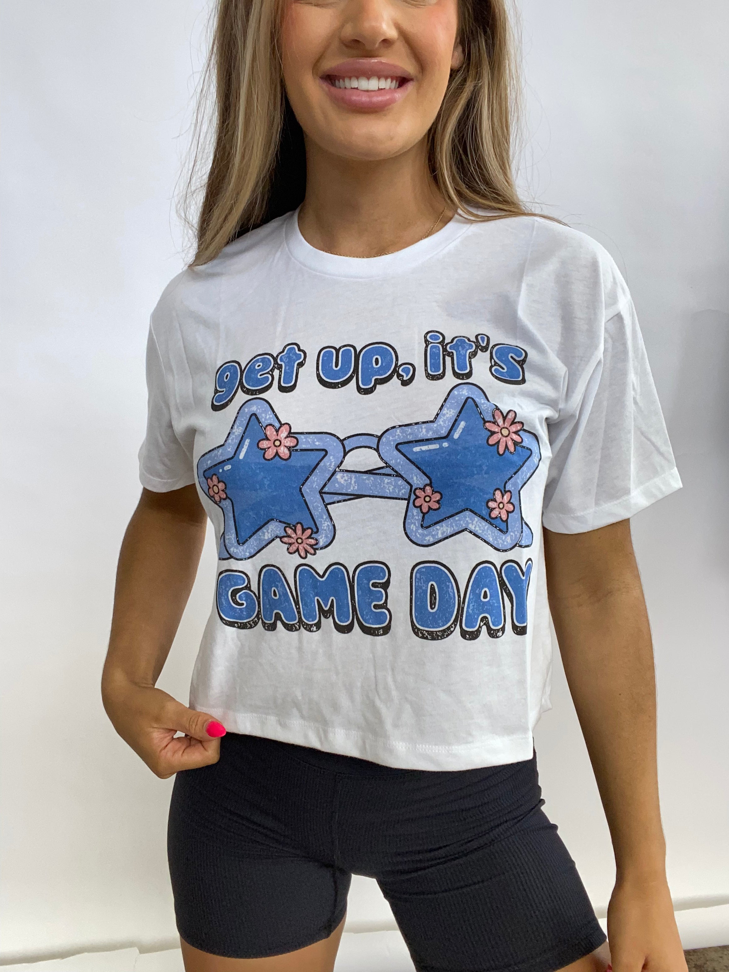 Get Up It's Game Day Cropped Tee - Blue