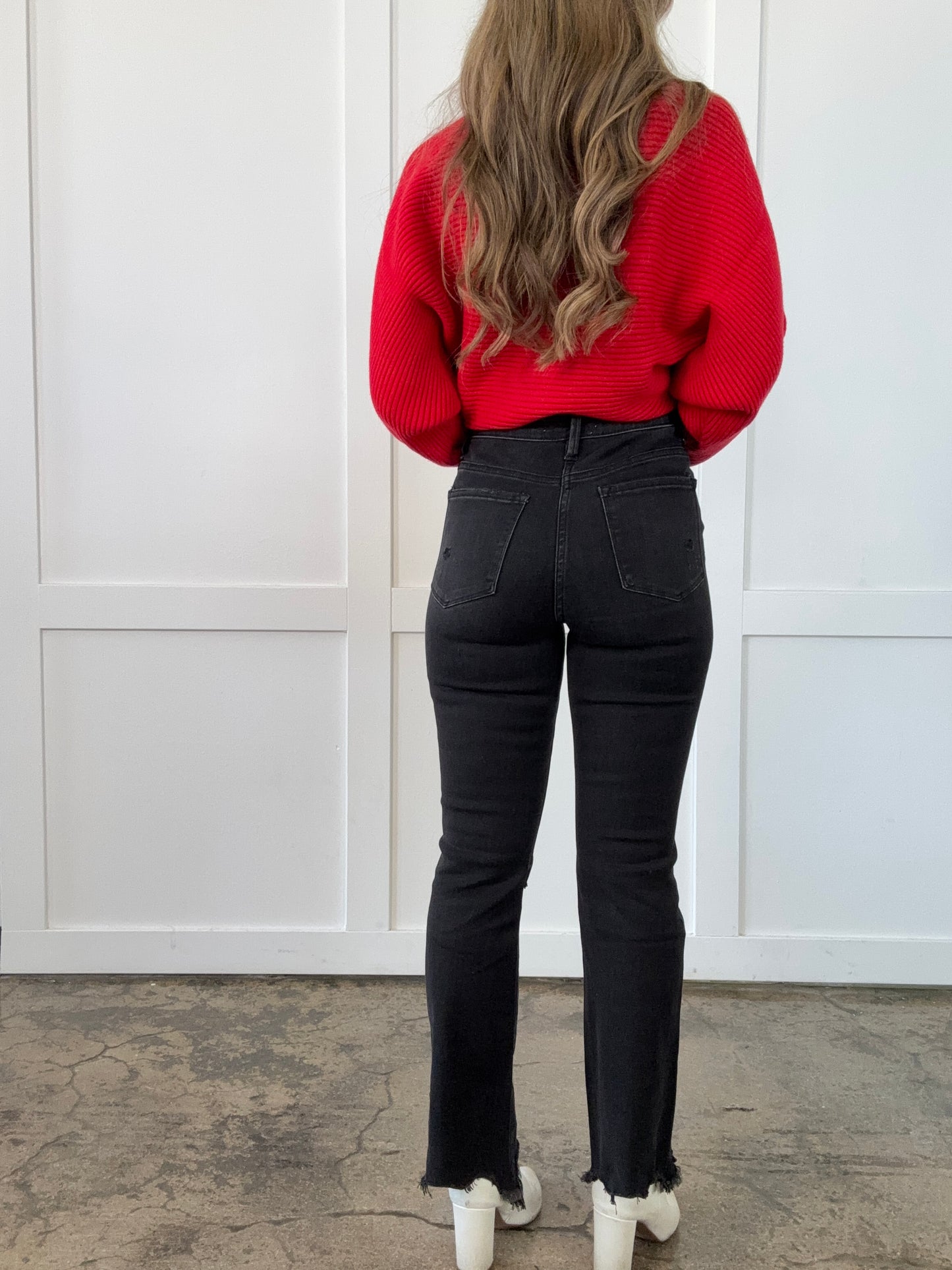 Macy Distressed Knee High Rise Ankle Bootcut Jeans