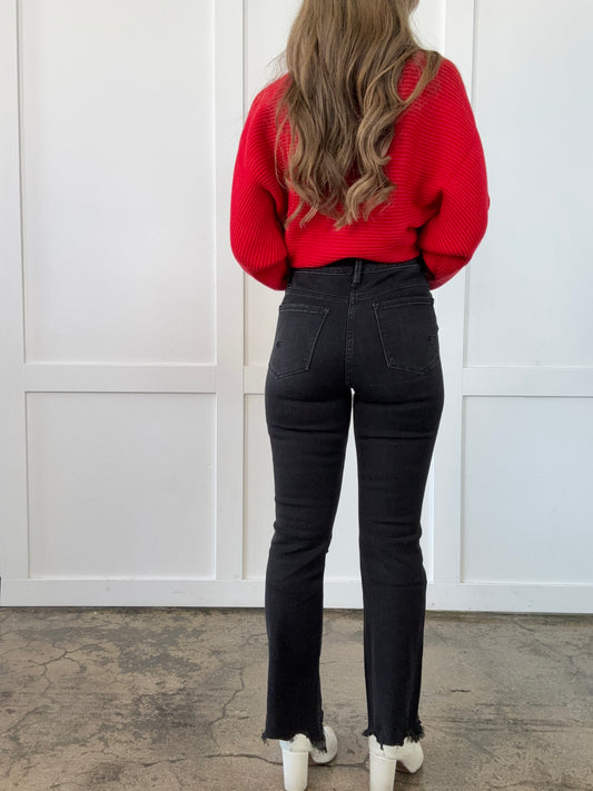 Macy Distressed Knee High Rise Ankle Bootcut Jeans