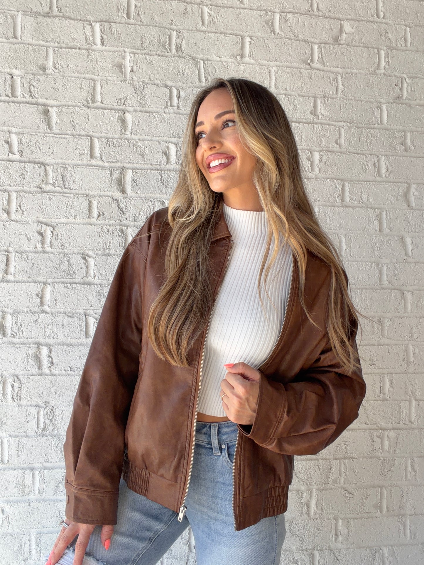 Quinn Leather Zip Up Jacket