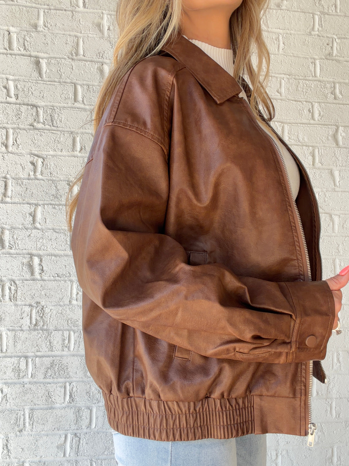 Quinn Leather Zip Up Jacket