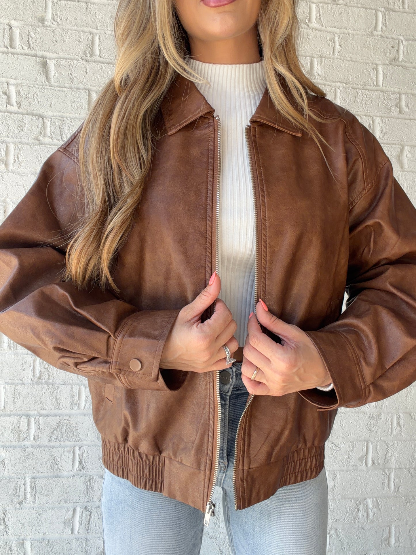 Quinn Leather Zip Up Jacket