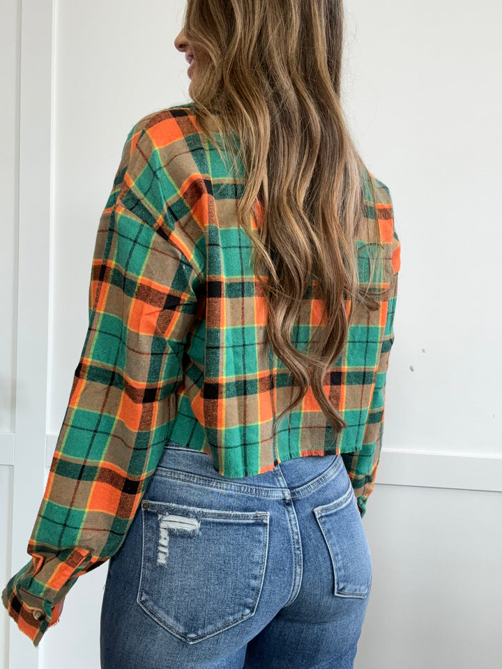 Pumpkin Patch Plaid Collared Crop Flannel