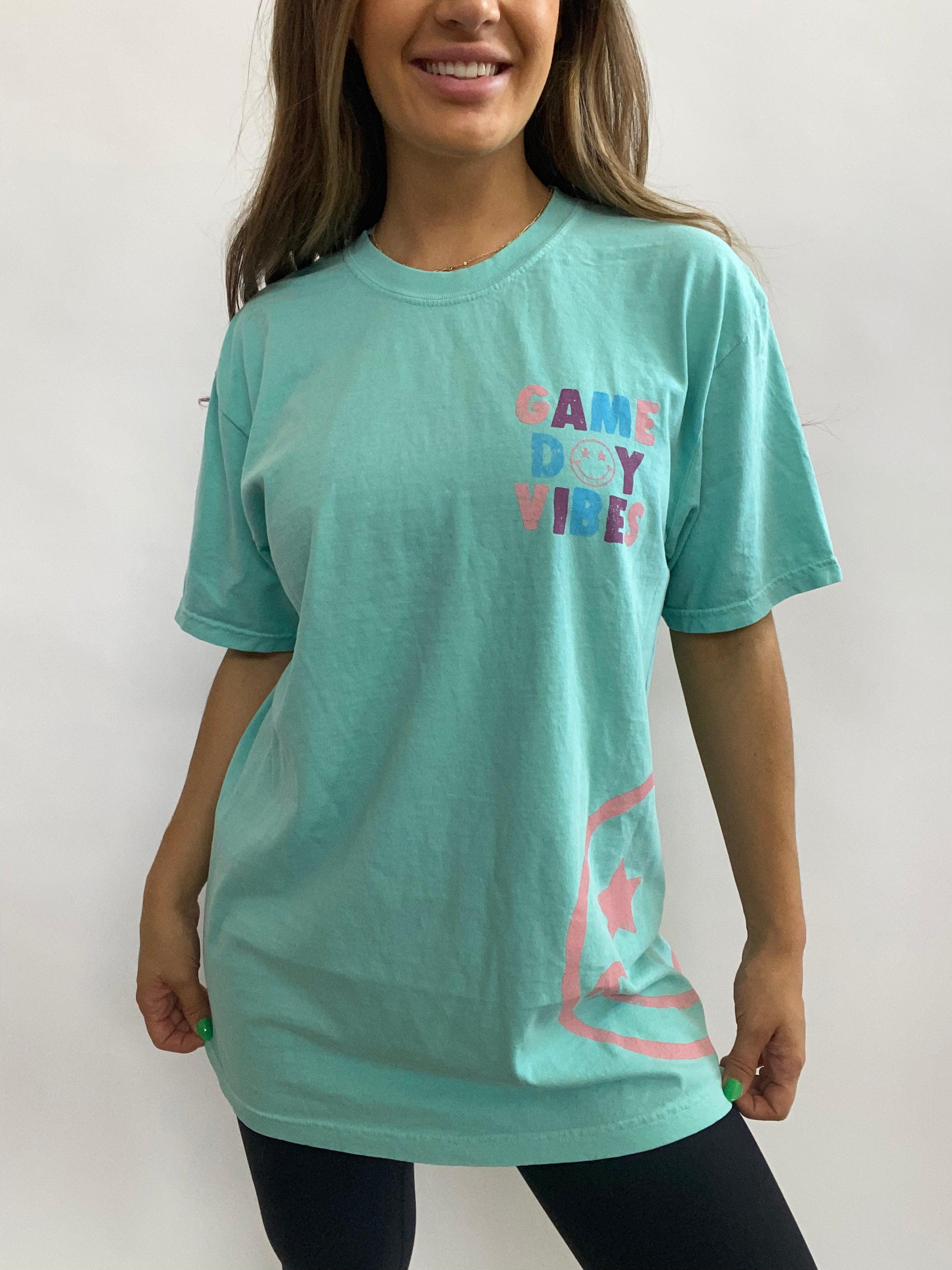 Game Day Vibes Oversized Graphic Tee - Chalky Mint