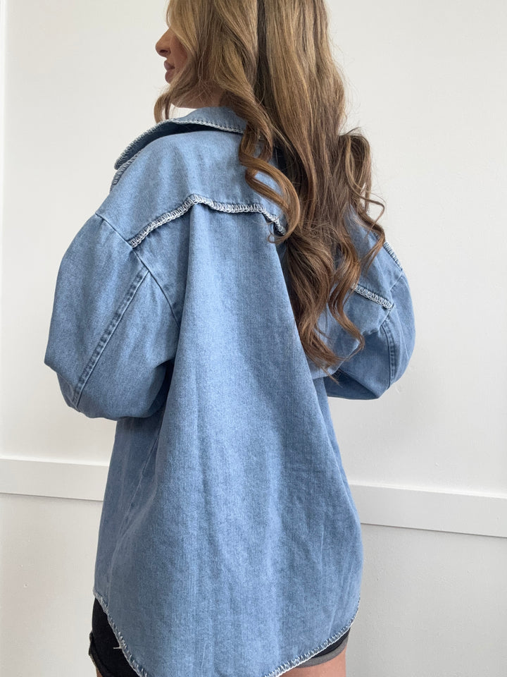 PREORDER: At The Ranch Denim Button Up Top