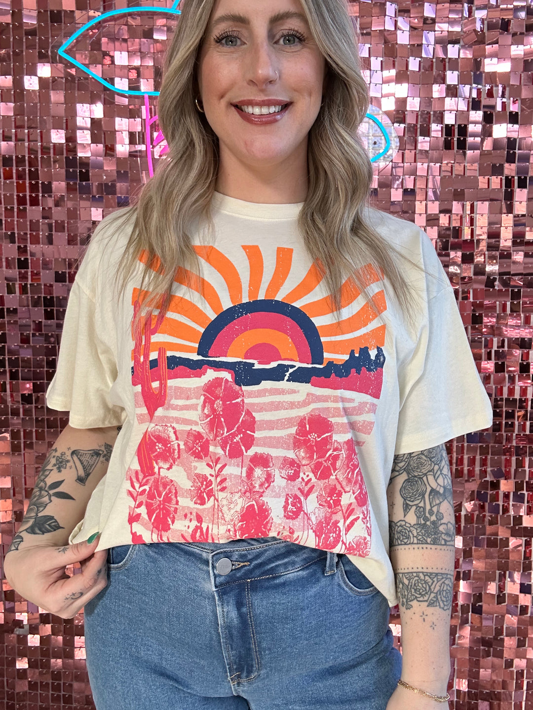 Sunset Out West Cropped Graphic Tee
