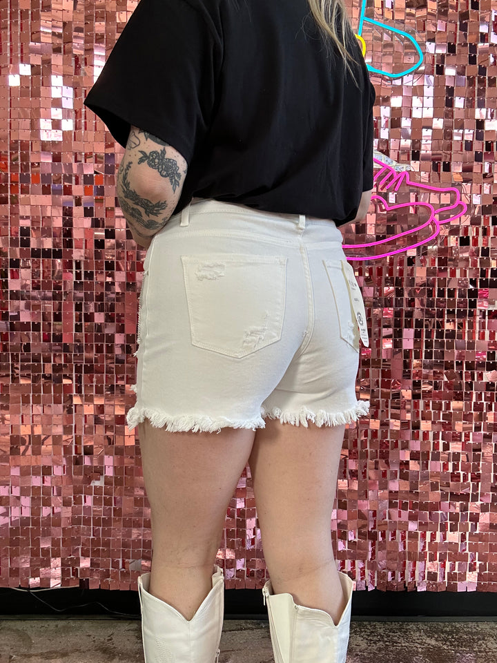 Riley Rhinestone Denim Shorts - White