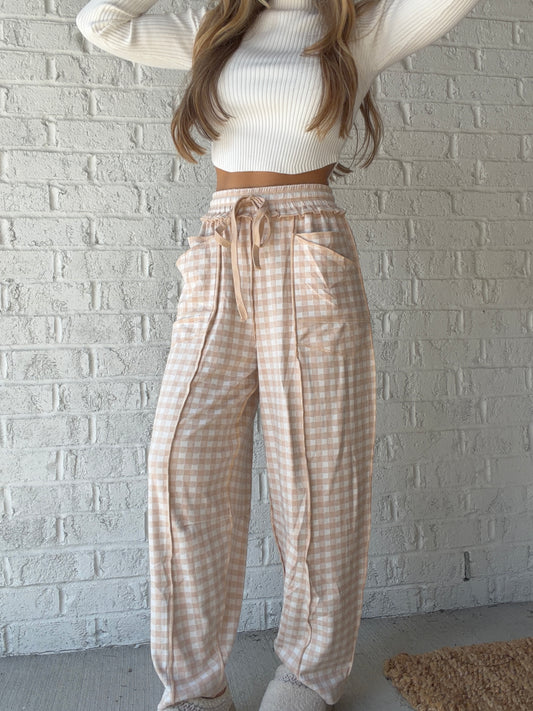 Eliza Checkered Barrel Fit Pants