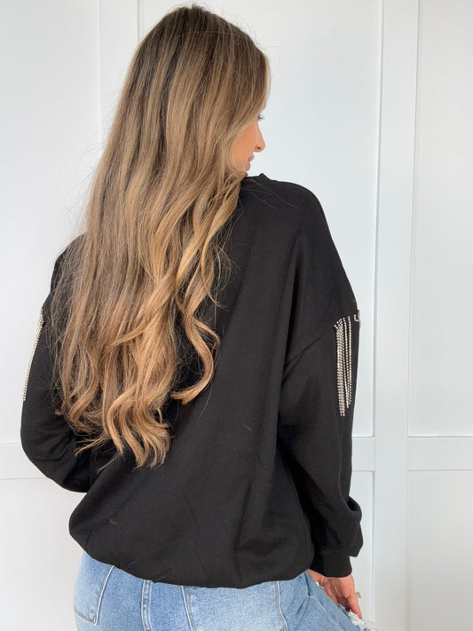 Shop Blue B Rhinestone Fringe Sweatshirt online at Willow Boutique – best boutique for women’s fashion.