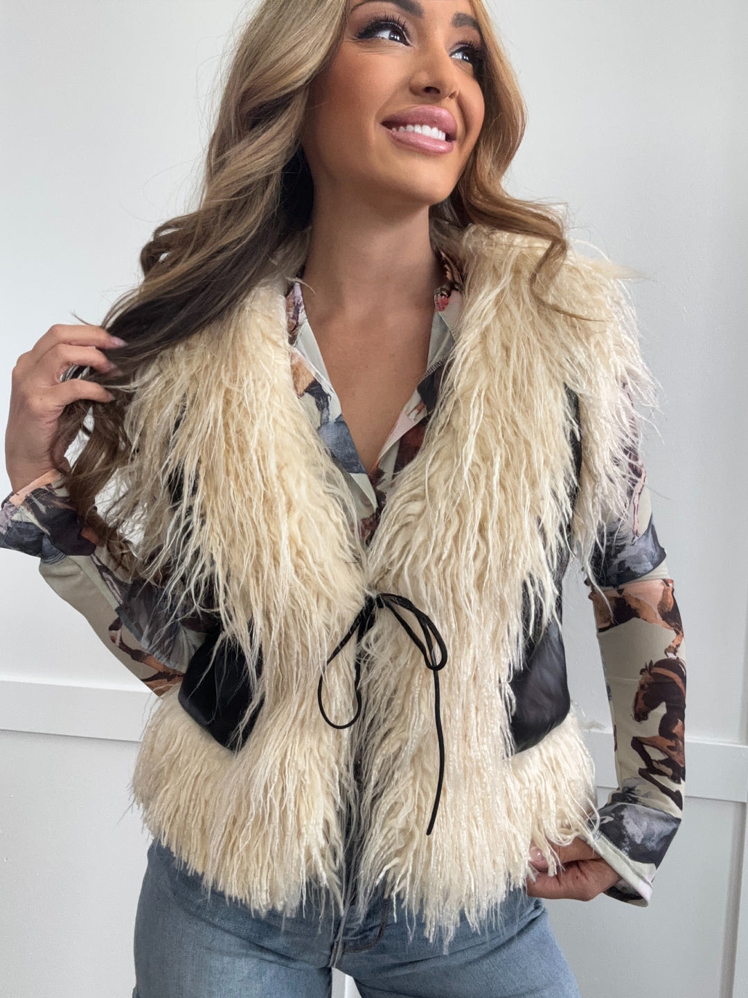 PREORDER: Bridget Tied Fringe Contrast Vest