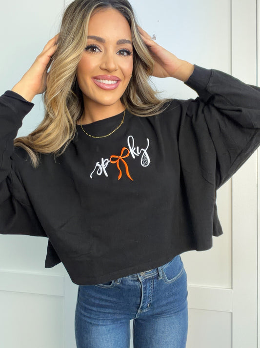 Spooky Spiderweb Embroidered Riley Cropped Long Sleeve