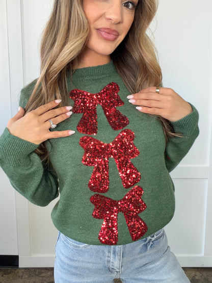Holiday Glam Sequin Bow Sweater