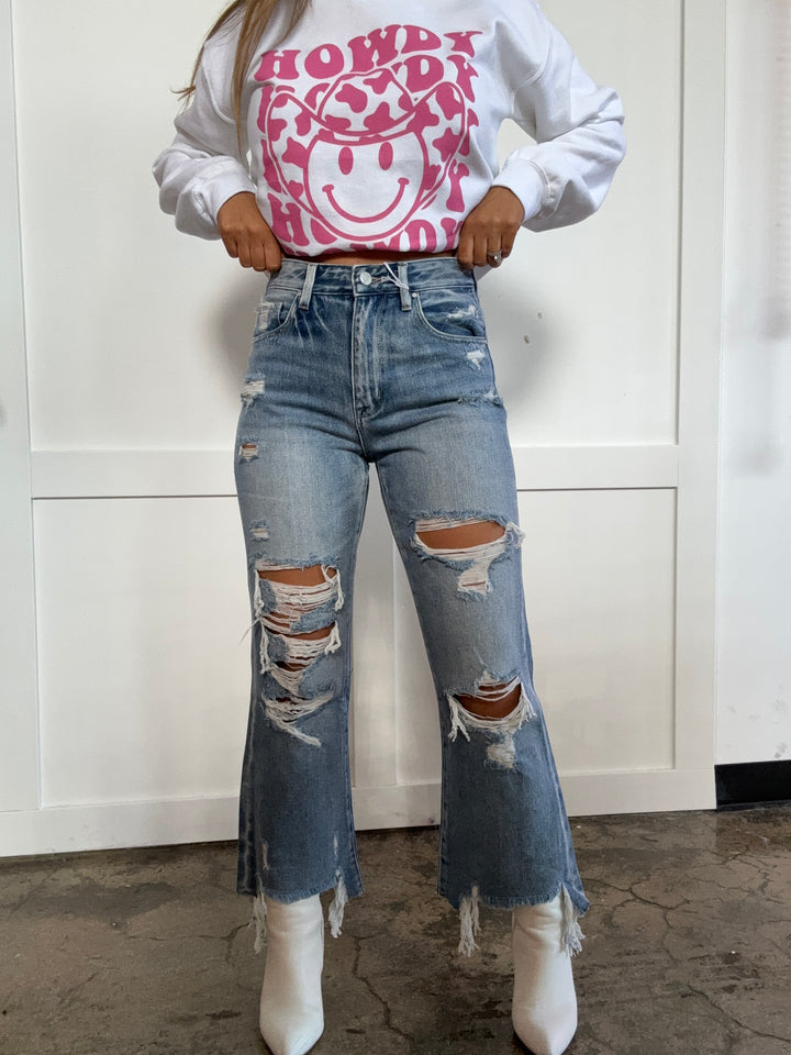 Hello Darling High Rise Vintage Cropped Flare Jeans