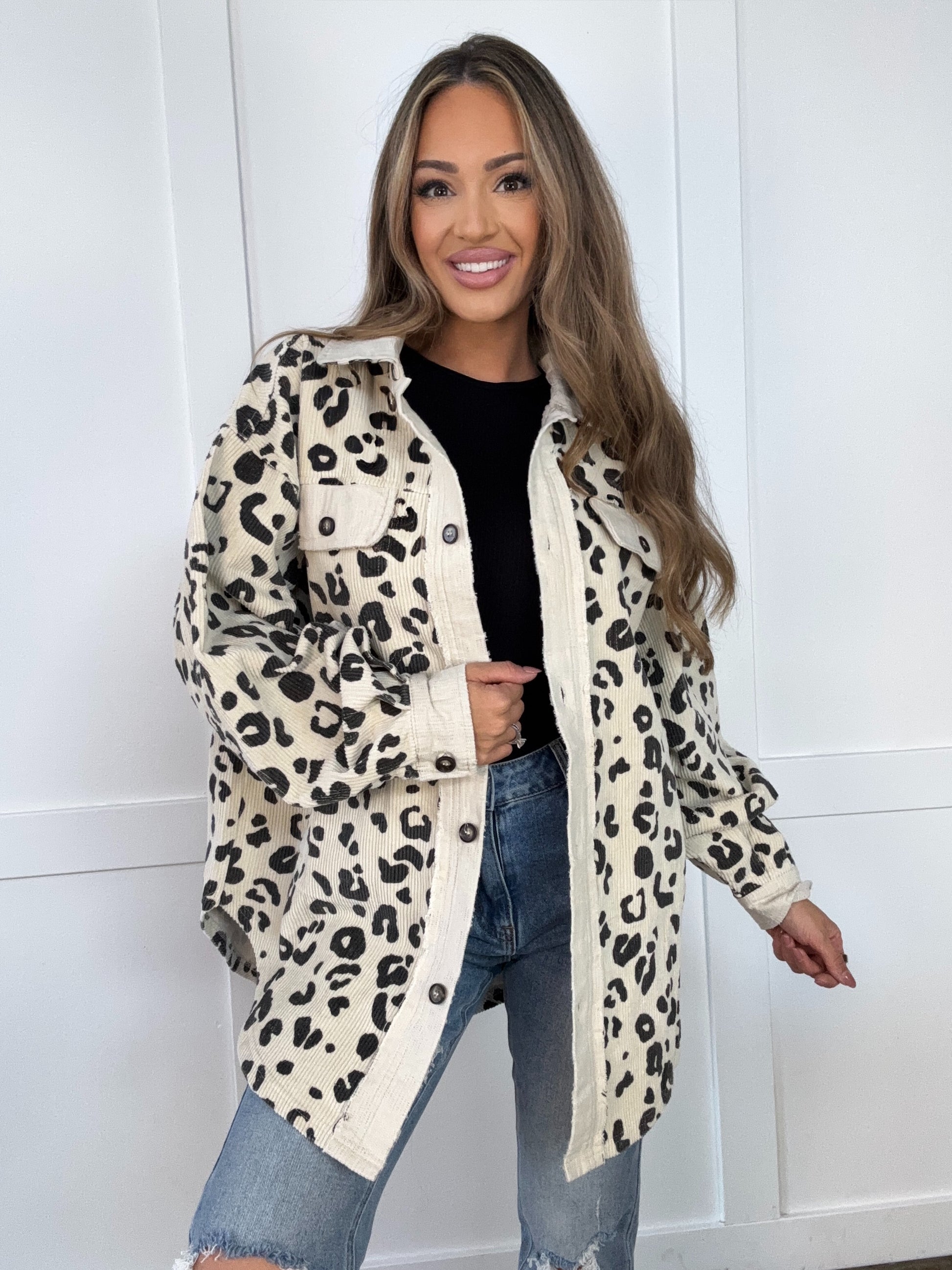 Shop Leopard Print Washed Oversized Shacket online at Willow Boutique – best boutique for women’s fashion.