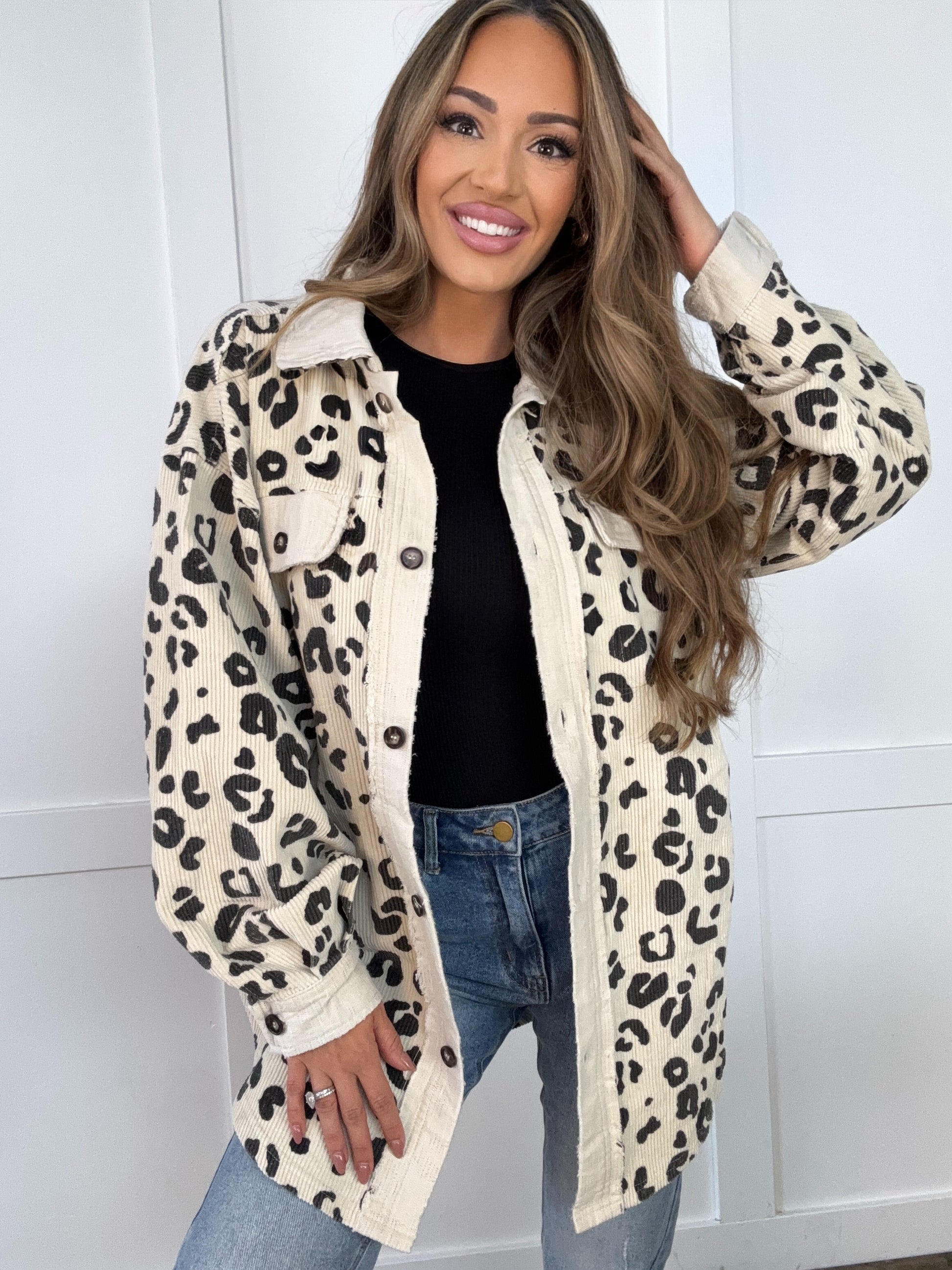 Shop Leopard Print Washed Oversized Shacket online at Willow Boutique – best boutique for women’s fashion.