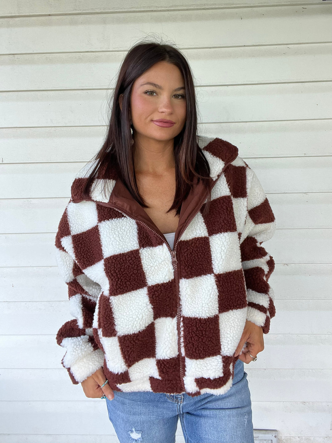Checkered Sherpa Jacket - Brown