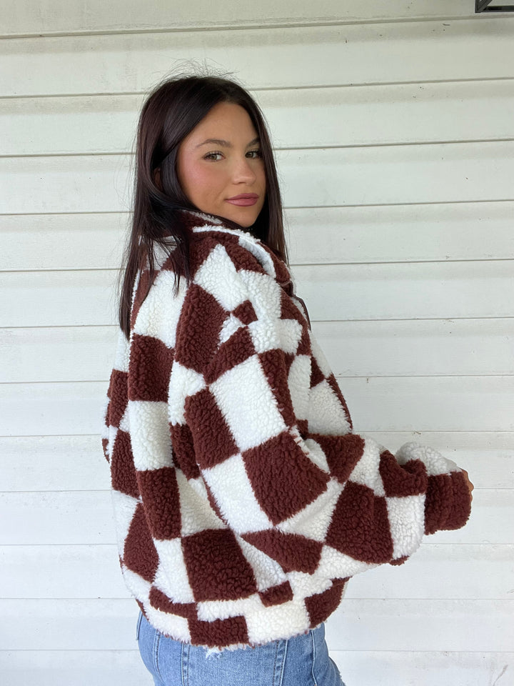 Checkered Sherpa Jacket - Brown