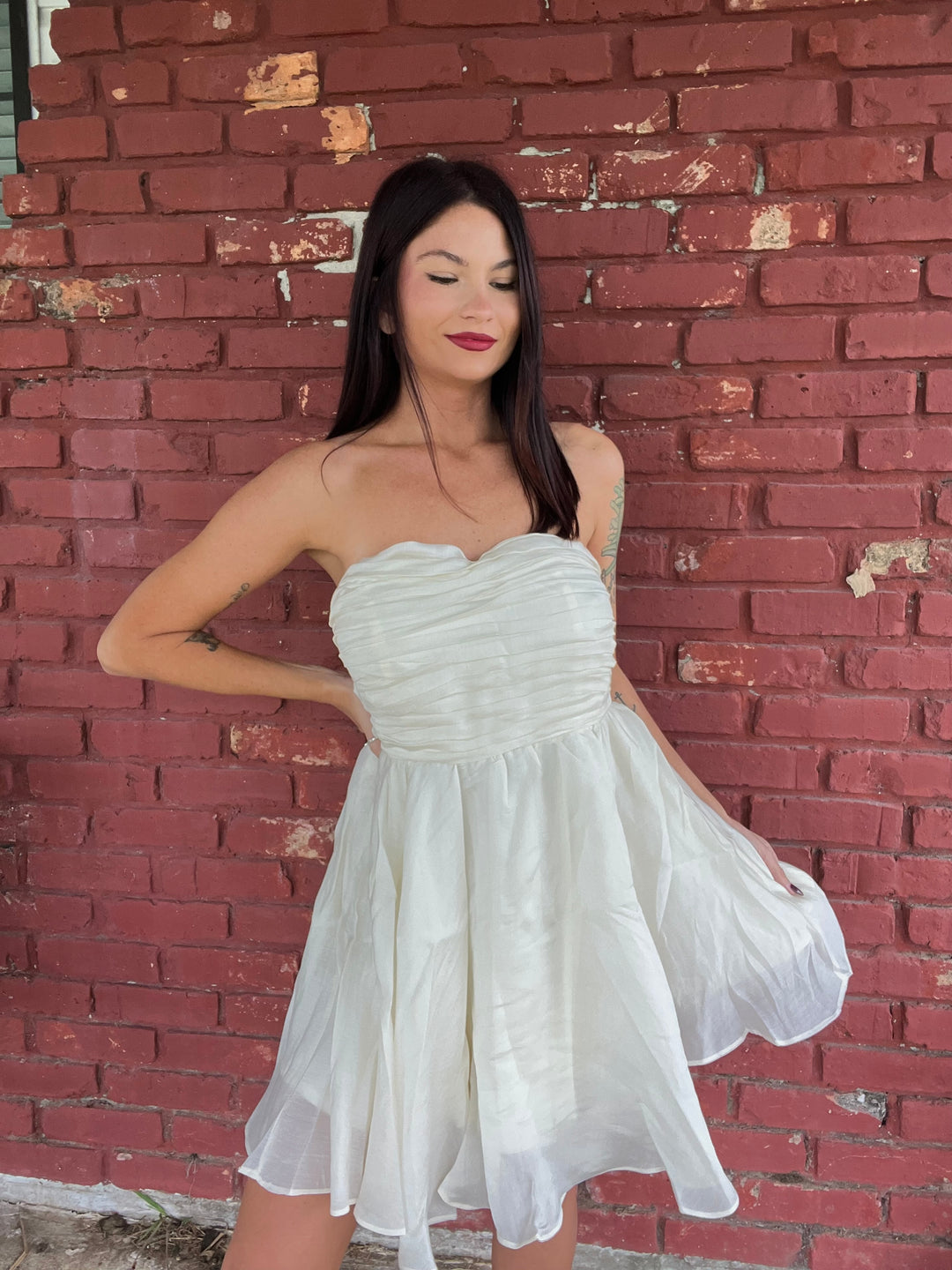 Melissa Gathered Ballerina Mini Dress - Cream