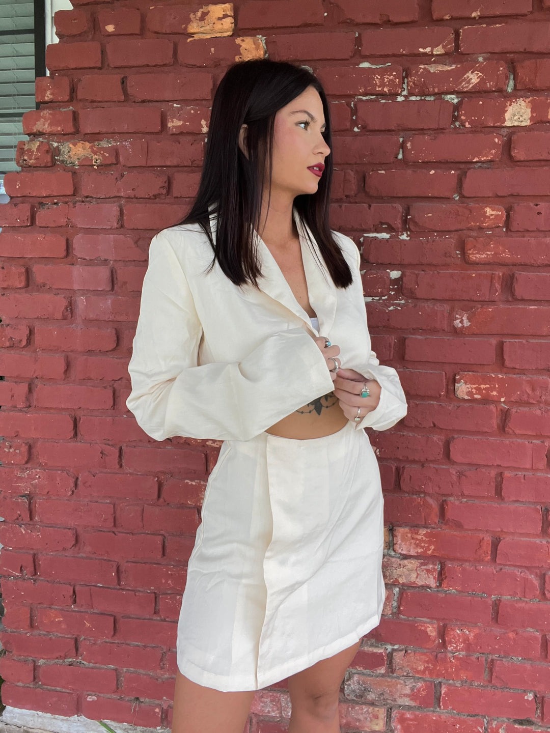 Audrey Crop Blazer Jacket Mini Dress - Cream
