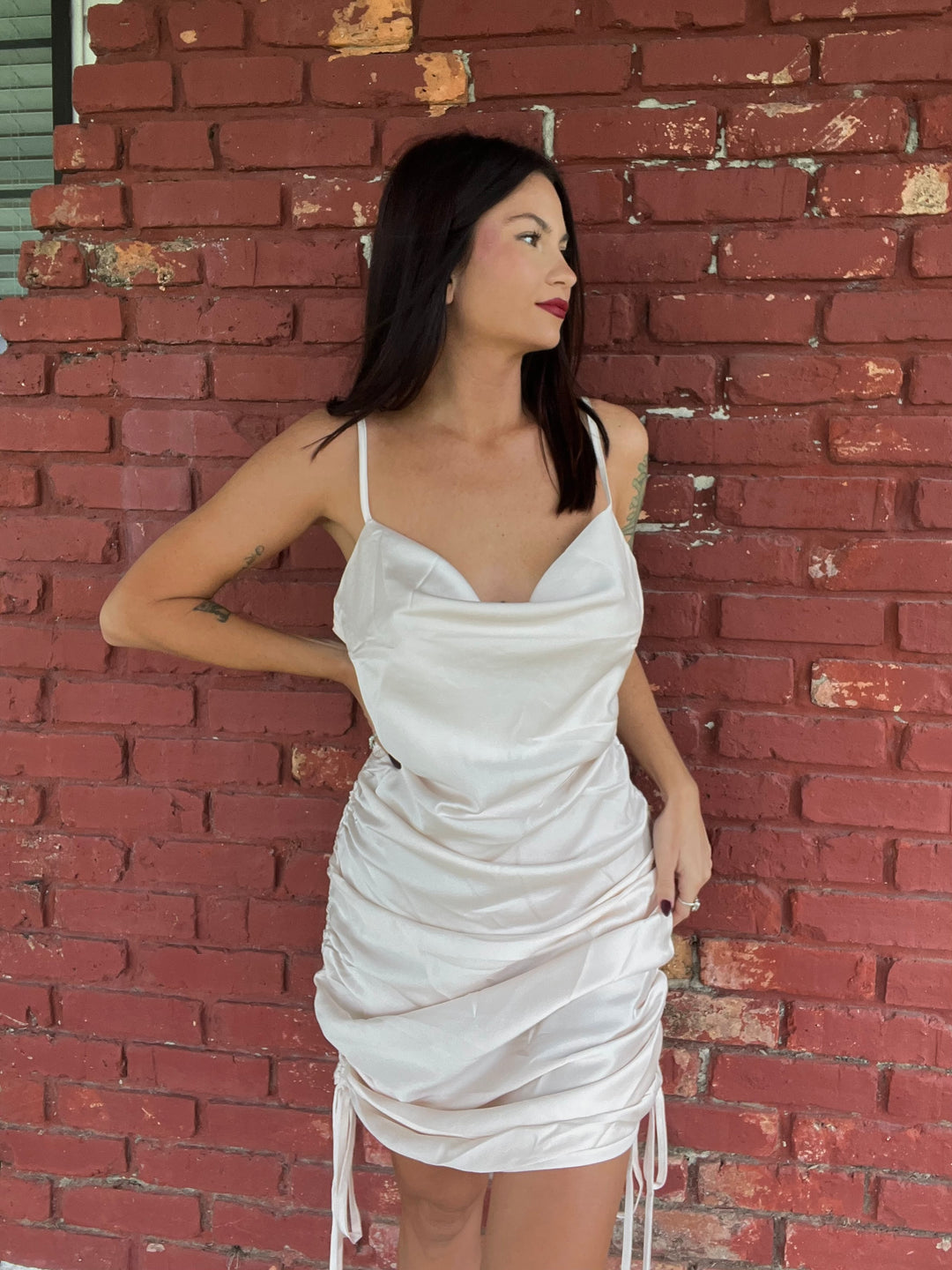 Alexis Satin Side Drawstring Dress - Light Blush