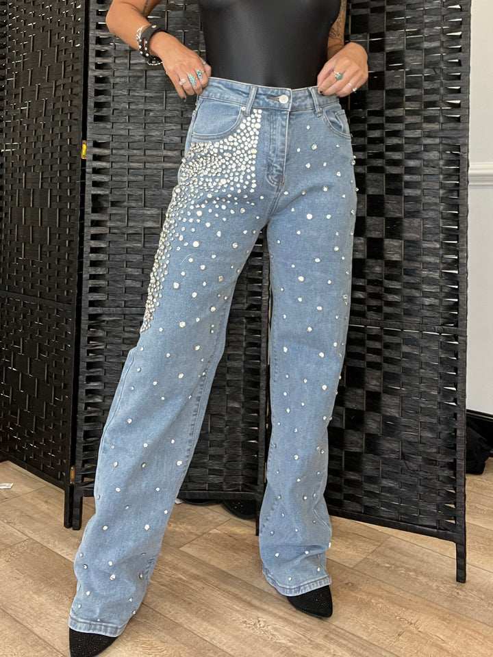 Tasia Embellished Straight Denim Jeans