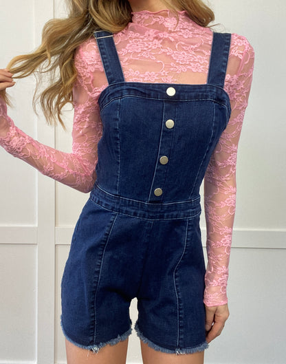 Stacy Button Down Denim Romper