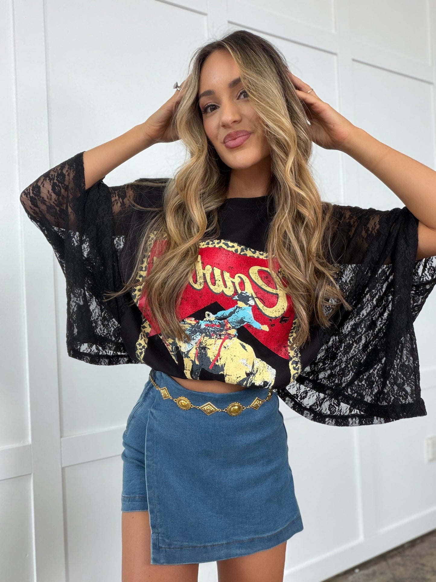 Vintage Western Cowboy Lace Kantha Styled Top
