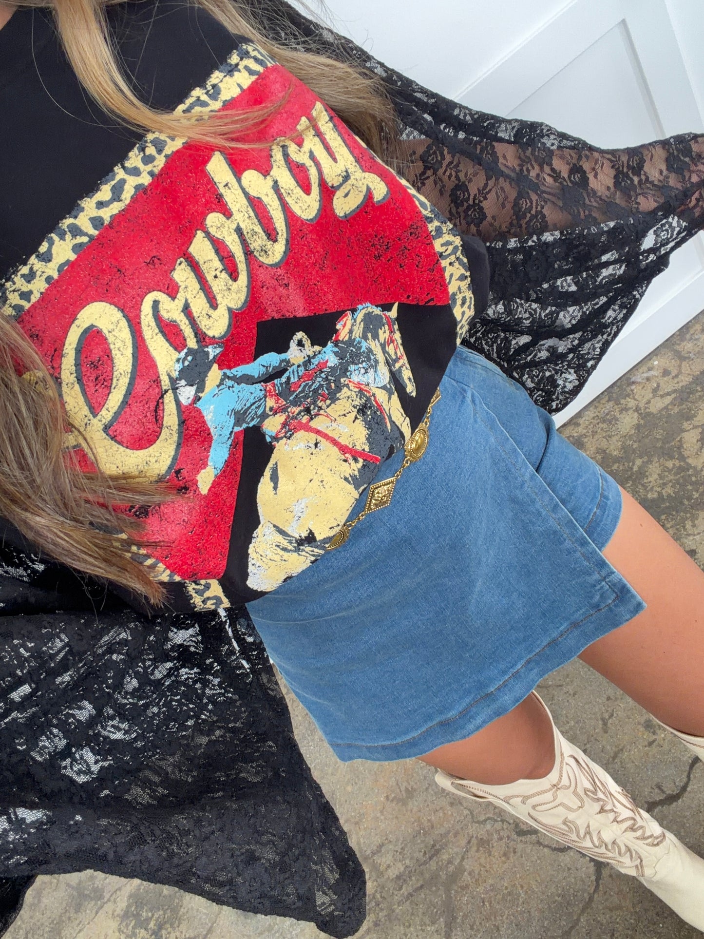 Vintage Western Cowboy Lace Kantha Styled Top