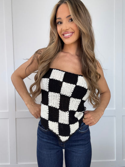 Shop Checkerboard Tie Back Sleeveless Knitted Tank online at Willow Boutique – best boutique for women’s fashion.