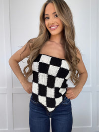 Checkerboard Tie Back Sleeveless Knitted Tank