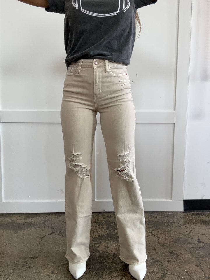 More To Come High Waist Distressed Wide Leg Jeans