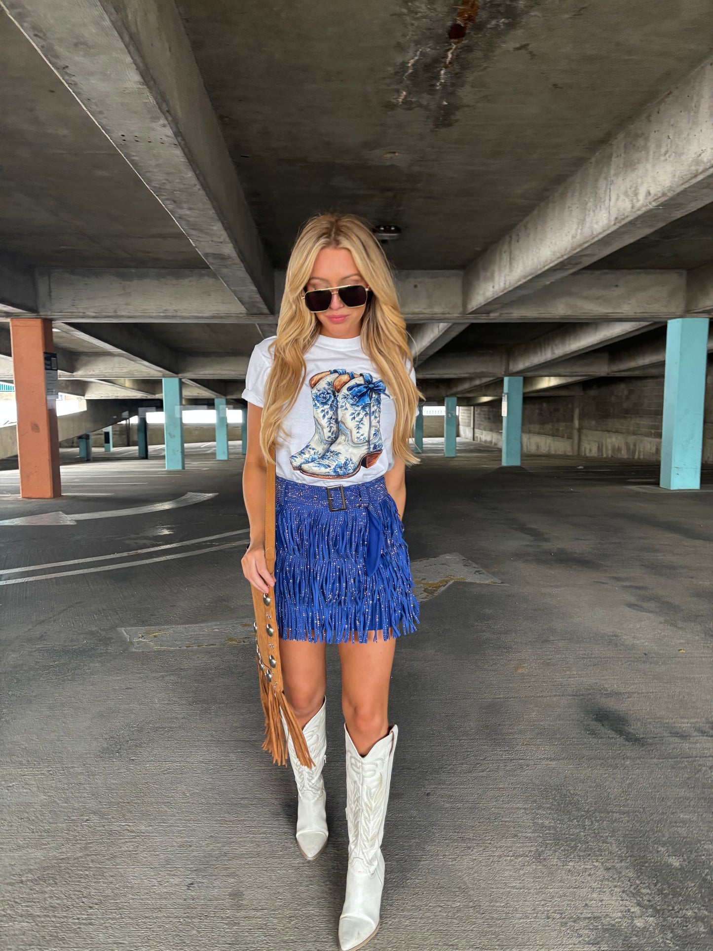 Nashville Babe Rhinestone Fringe Mini Skirt- Royal Blue