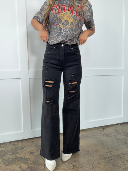 Outlaw Vintage Wide Leg Jeans - Black
