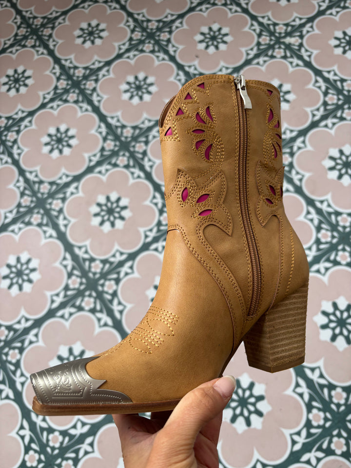 Bonnie Floral Cutout Cowgirl Boots - Camel