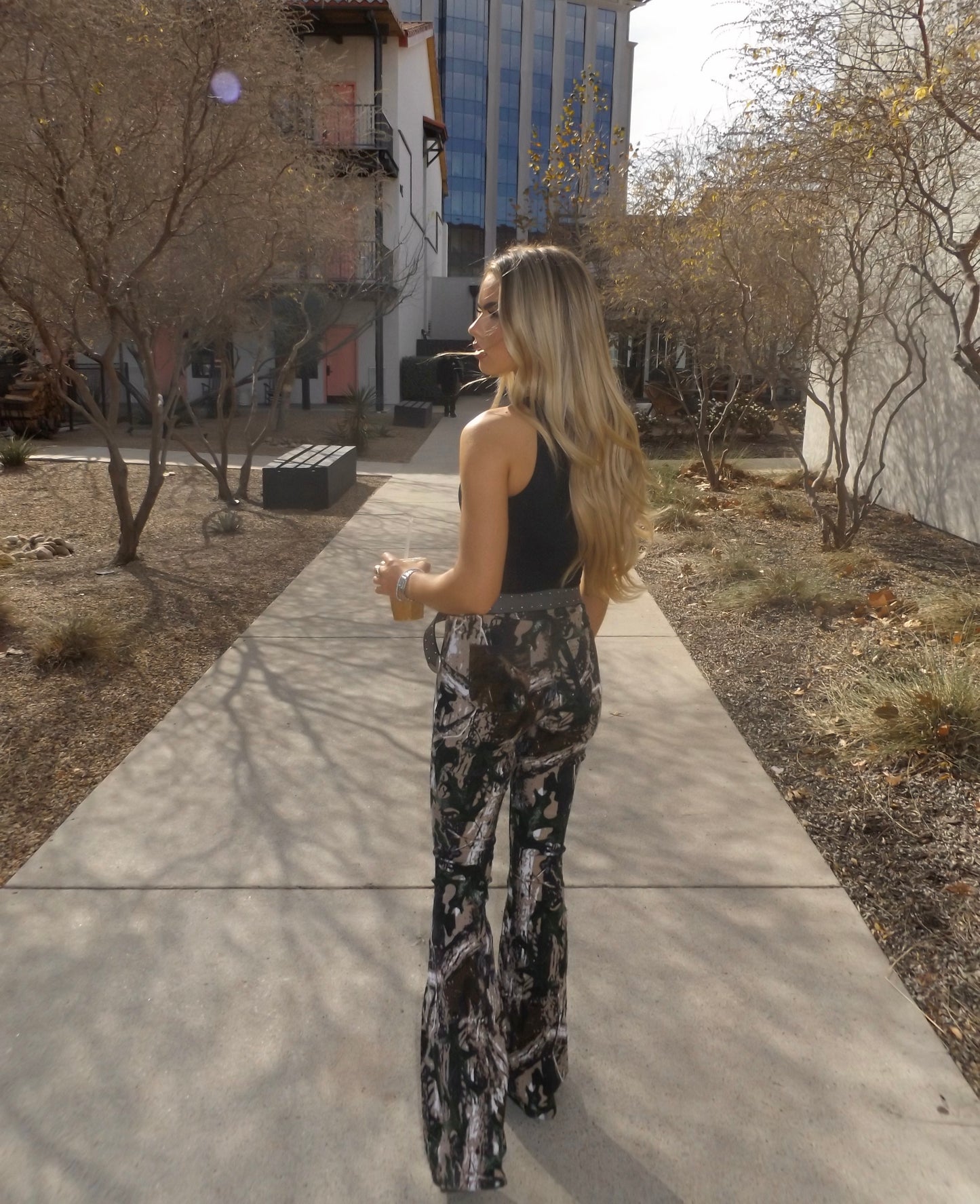 PREORDER: Fiona High Waisted Bell Bottom Flare Jeans - Woodland Green Camo