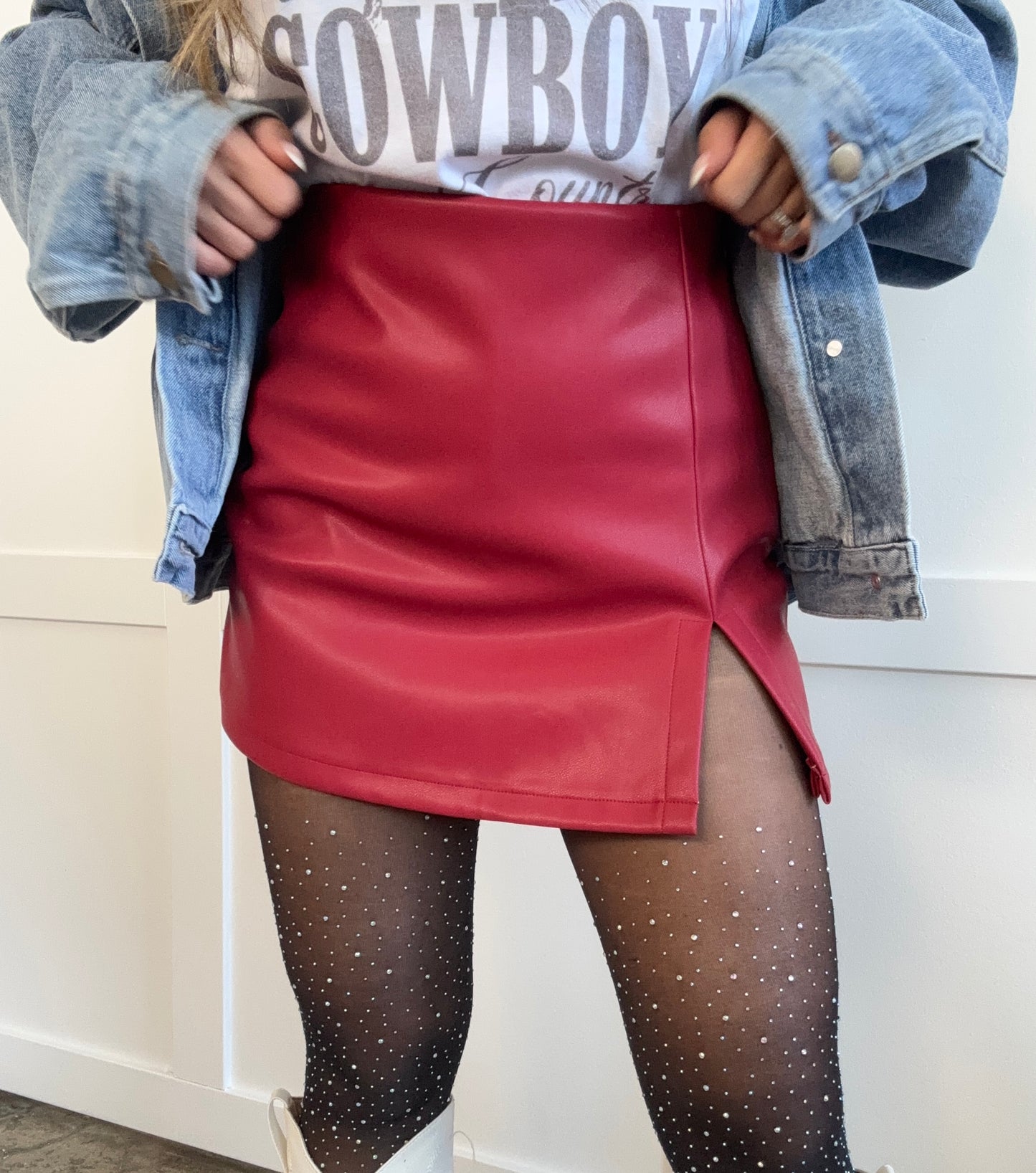 Call It Even Side Slit Leather Skorts