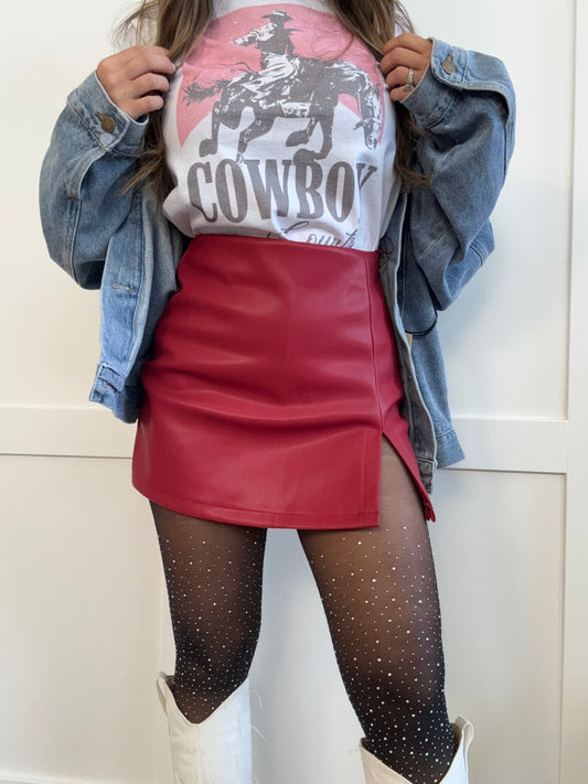 Call It Even Side Slit Leather Skorts