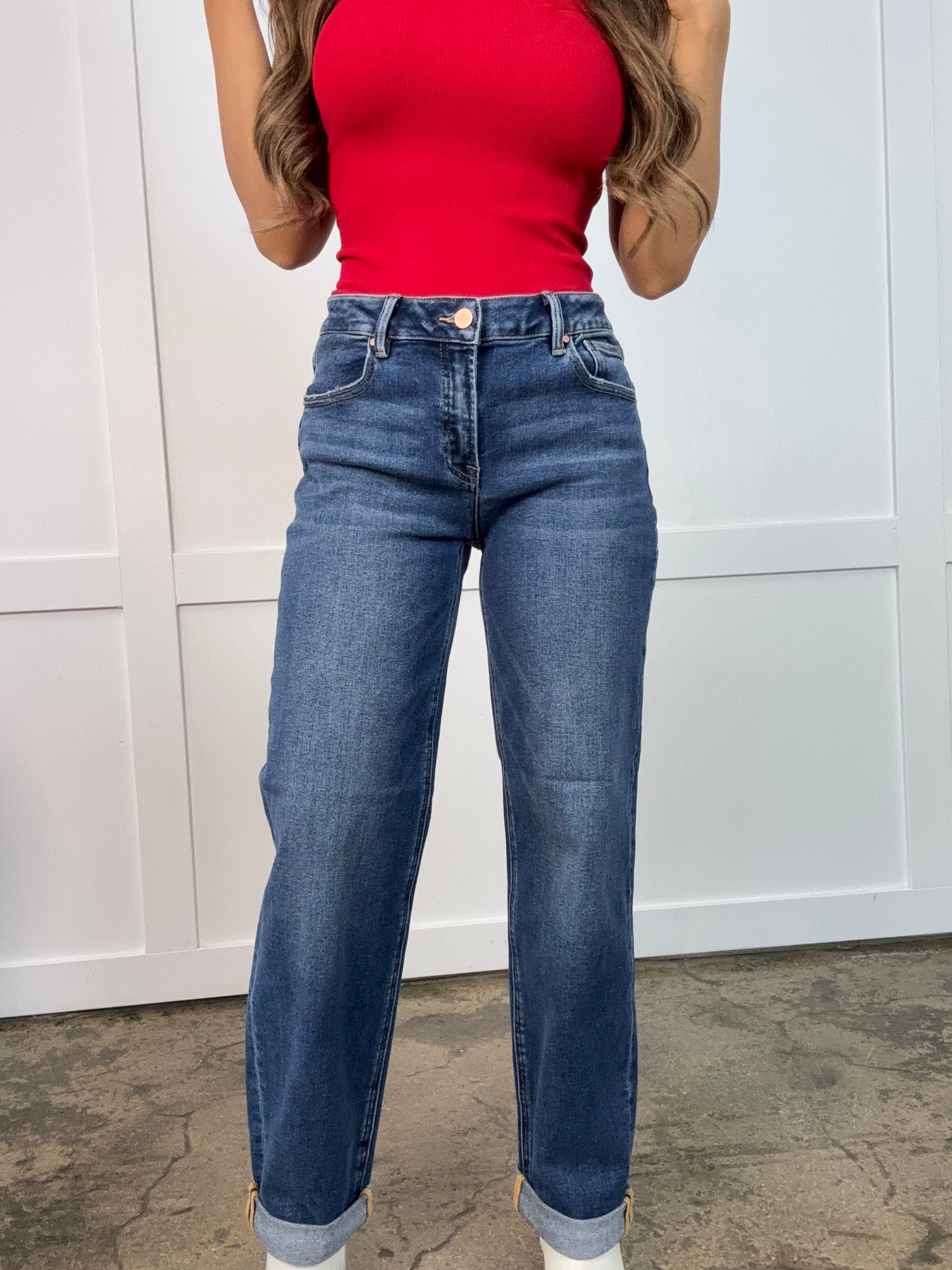 June Mid Rise Boyfriend Roll Up Jeans