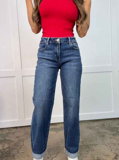 June Mid Rise Boyfriend Roll Up Jeans