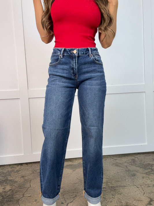 June Mid Rise Boyfriend Roll Up Jeans